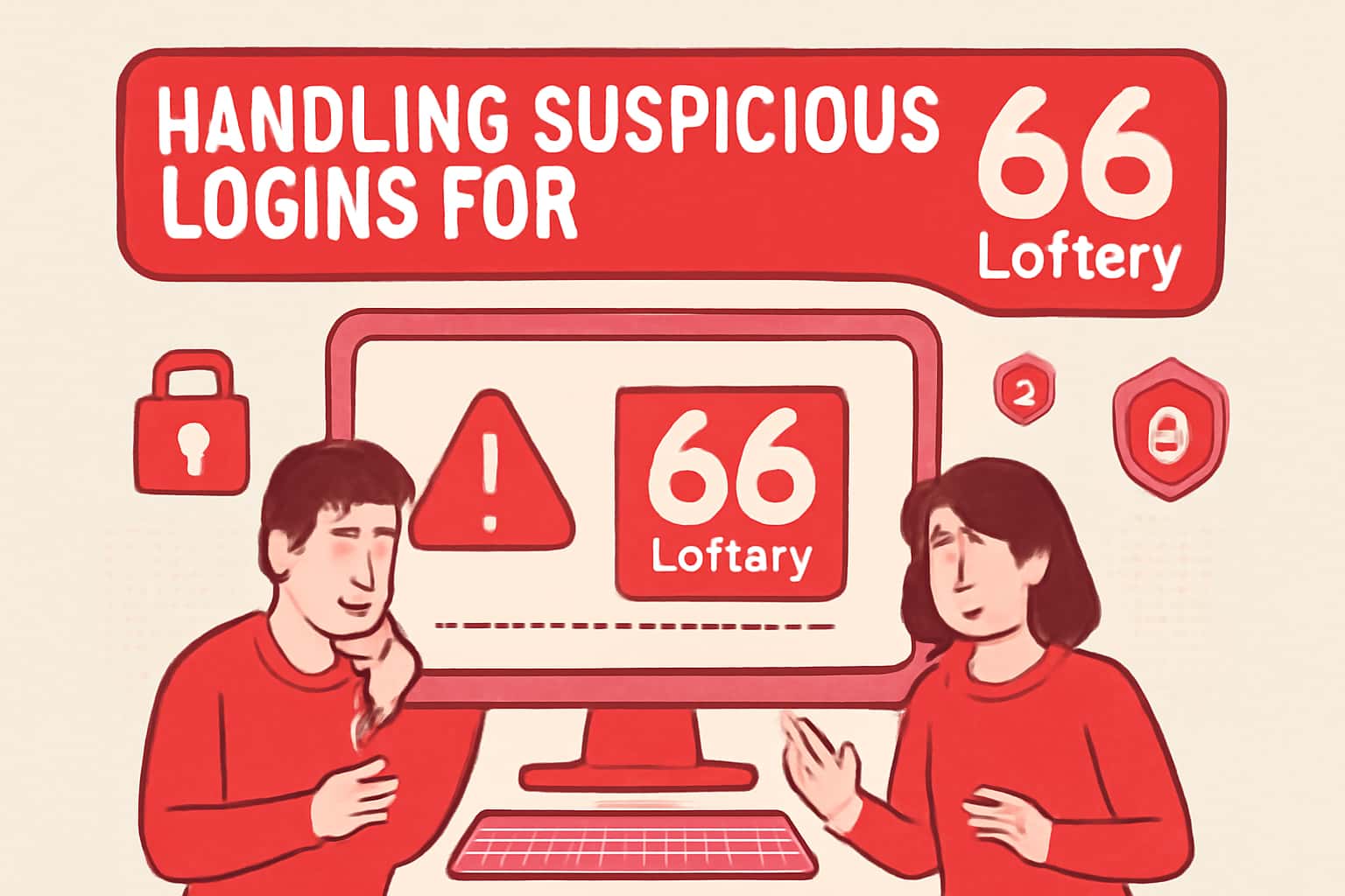 Illustration of the login interface with indicators of suspicious activity for 66 Lottery.