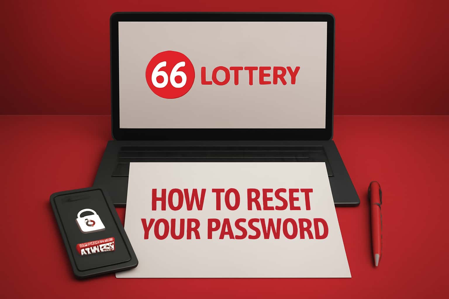 Informational graphic on resetting password for 66 Lottery.
