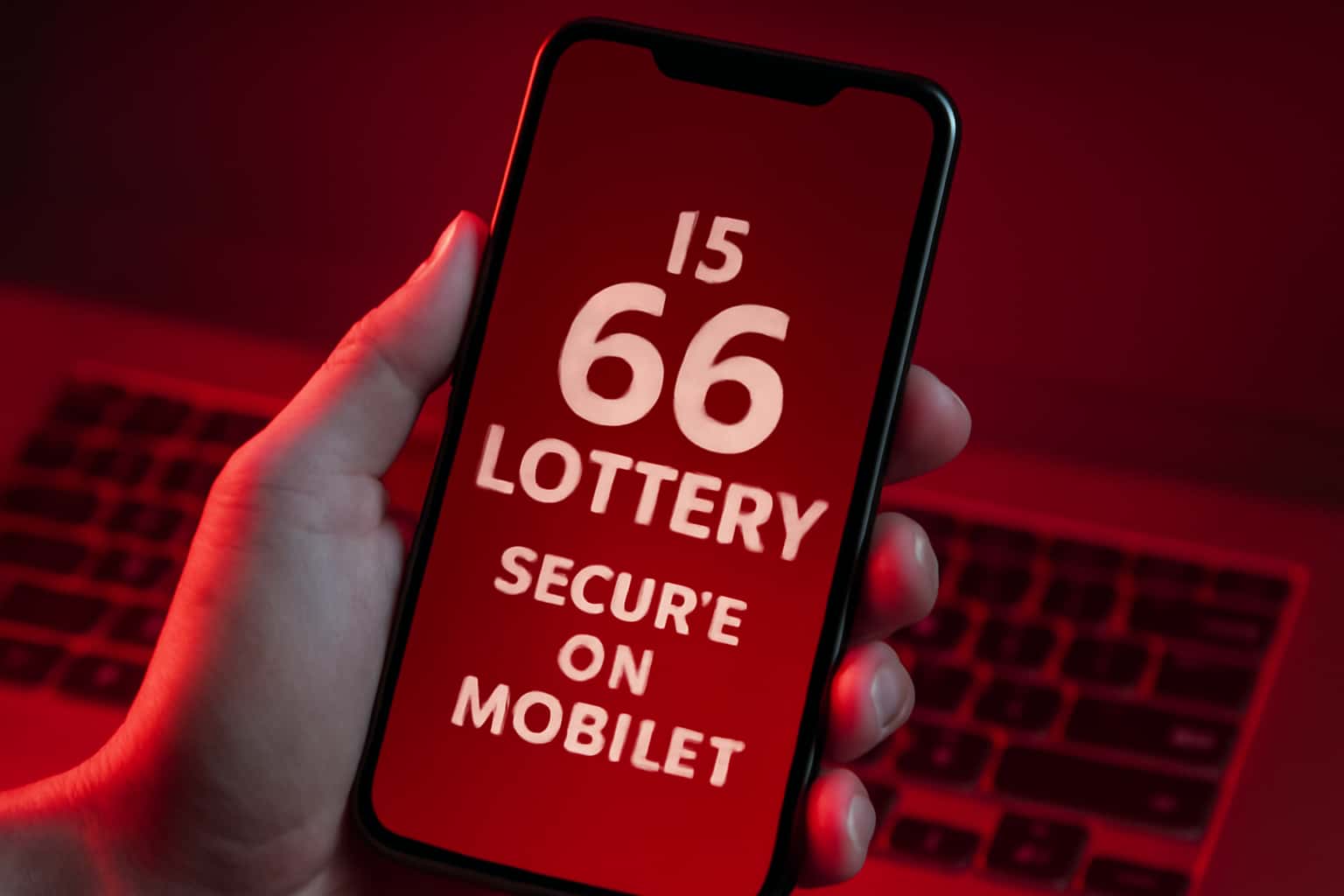 A futuristic scene illustrating mobile security for 66 Lottery.
